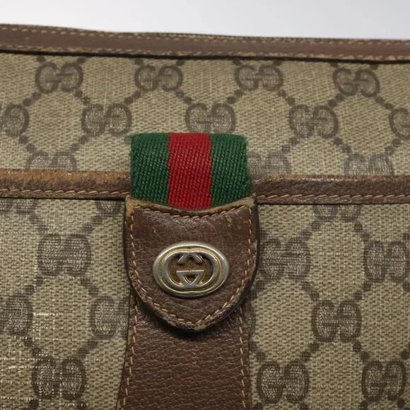 GUCCI GG Supreme Web Sherry Line Bag PVC Beige Gold 89 02 032 Auth - Picture 4 of 16